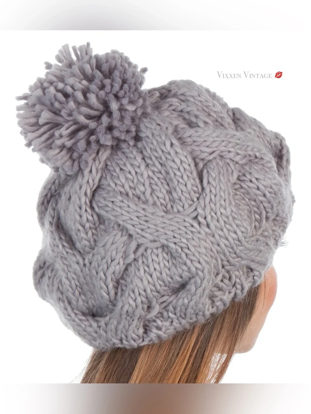 SAKKAS 'CABLE KNIT POM POM THICK SLOUCH HAT' BEANIE IN GREY